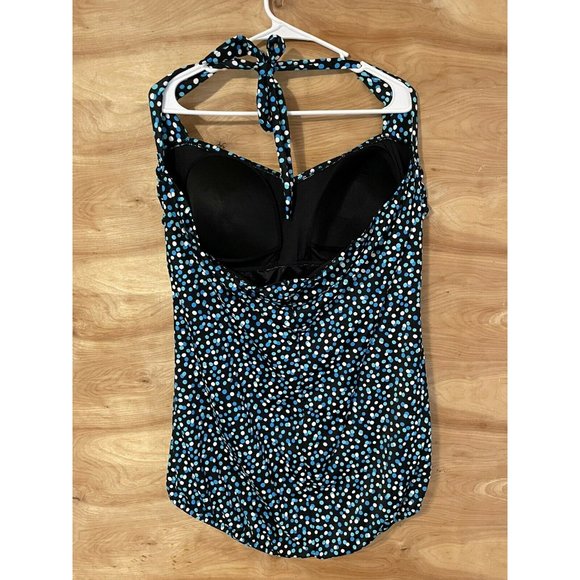 Blue polkadot halter top swimsuit one piece lined padded Halter Women’s 3x Retro - Picture 3 of 10